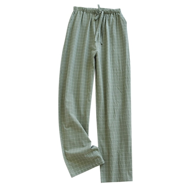 WEIYLL Pants for Men Spring Summer Thin System Plaid Loose Pajama Green Trousers Size S