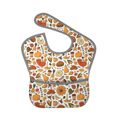 Zufioo Thanksgiving with Food Print Toddler Adjustable Waterproof Bib, 11.6x15 Inch Feeding Bib Suitable for 6-24 Month Babies