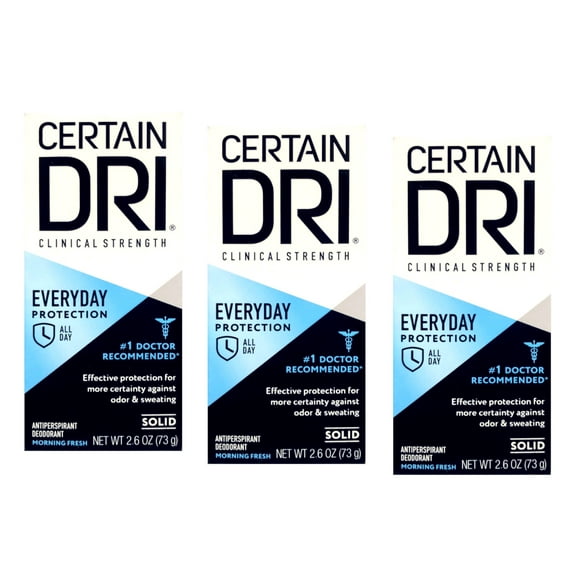 Certain Dri Everyday Strength Clinical Antiperspirant Solid Deodorant, Hyperhidrosis Treatment for Men & Women, Morning Fresh, 2.6oz, 3 Pack