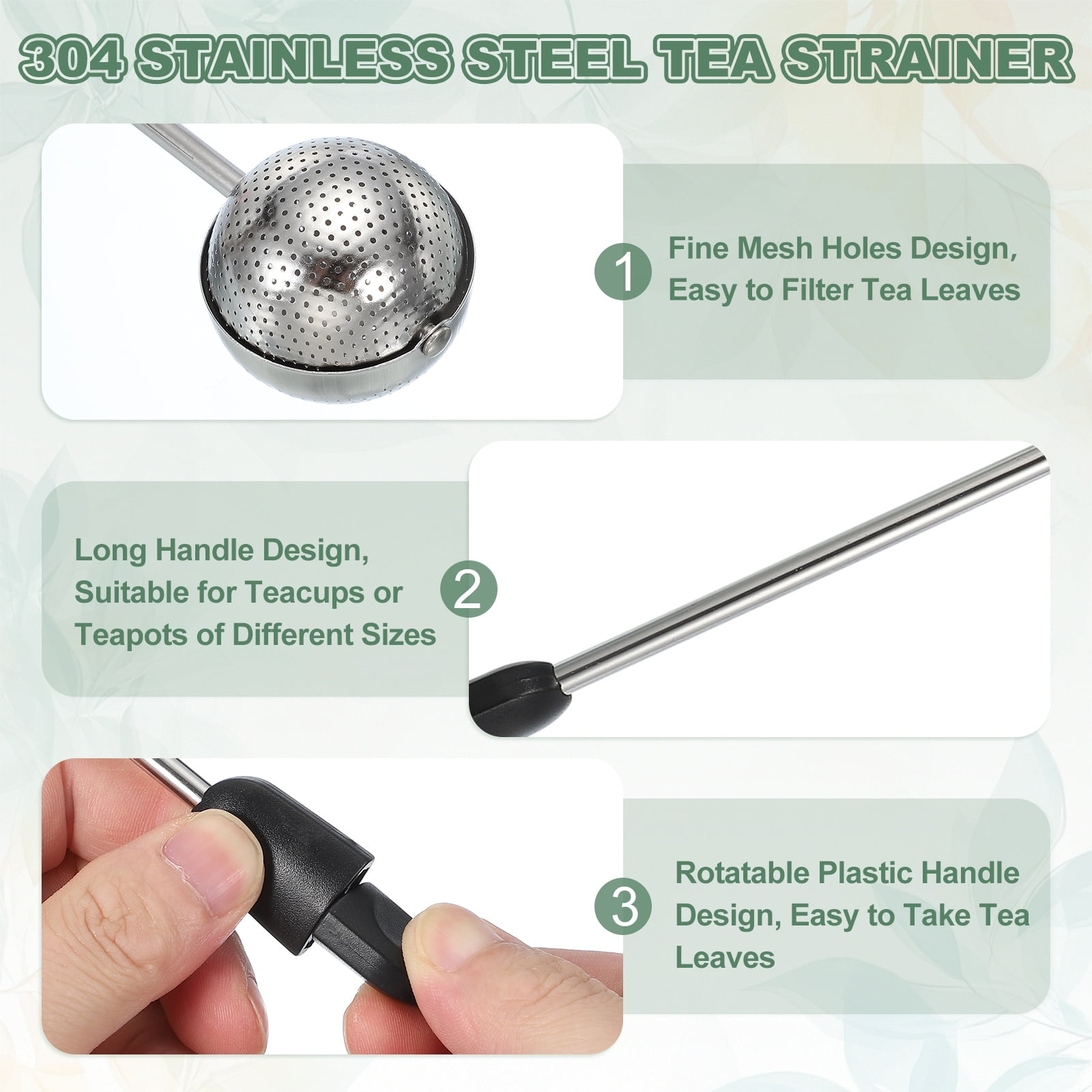 Tea Infuser for Loose Leaves, Stainless Steel Tea Infuser Filter with Round Plate, Twisting Handle Steeper Strainers for Cup and Teapot, Ball shaped, Black