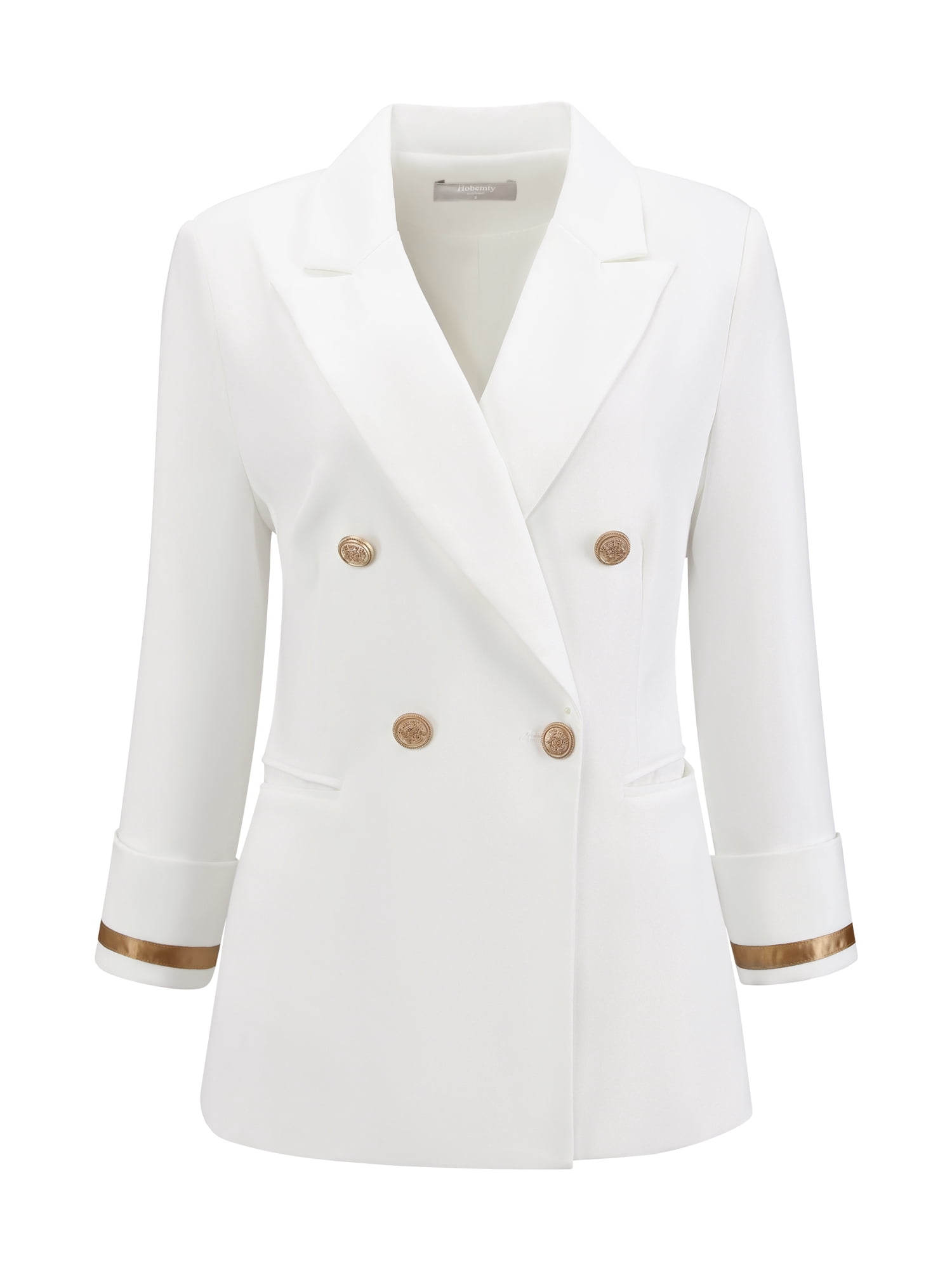 DARING DIVA Women's Blazer Double Breasted 3/4 Sleeve Office Suit Jacket S White