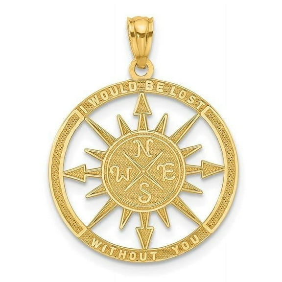 Finest Gold 14K Yellow Gold Satin Polished Lost without You Compass Pendant