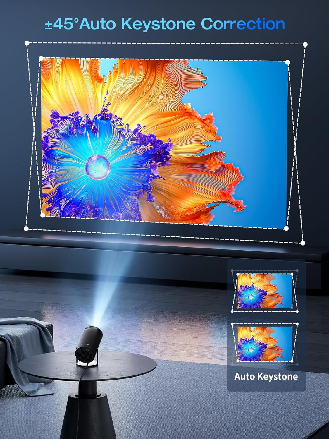 Dracolight 4K Mini Projector with WiFi and Bluetooth, 180° Rotation & Auto Keystone, Full HD 1080P Supported, Portable Outdoor Projector