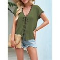 thumbnail image 5 of Women's Crochet V-Neck Short Sleeve Boho Spring Lightweights Tie Front Cardigan for Beach Summer Green XL, 5 of 7