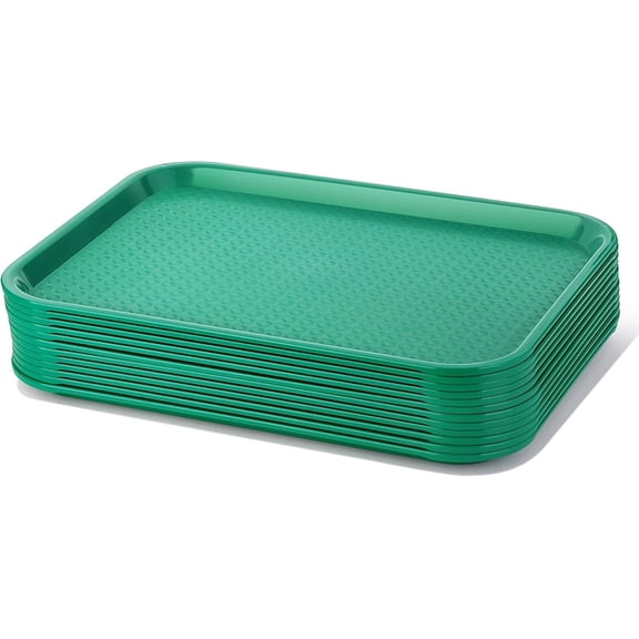 TrueCraftware- Set of 12 Plastic Fast Food Tray 12" X 16-1/4" Green Color- for Café Standard Cafeteria/Fast Food Tray Restaurant Serving Trays Set for Coffee Table Kitchen Party