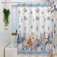 thumbnail image 3 of Summer Ocean Shower Curtain, 36" x 72", Nautical Sea Starfish Shell Coral Seahorse Blue Stripe Waterproof Bathroom Curtain Washable Shower Curtain Set with 12 Hooks, 3 of 8