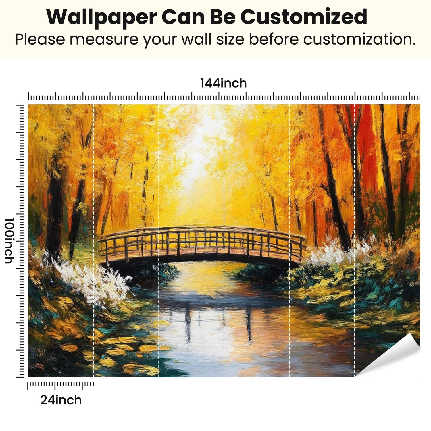 Peel and Stick Wallpaper Oil Painting Landscape Colorful Autumn Forest Beautiful River Autumn Modern Art Wall Mural Decor Self Adhesive and Removable 100in x 144in
