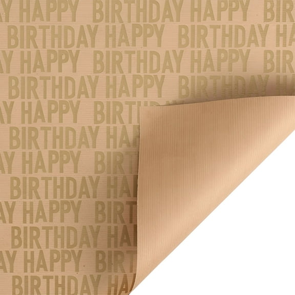 CCOCC Birthday Wrapping Paper Roll,Brown Kraft Gift Wrapping Paper Jumbo Roll,Gold Happy Birthday Wrapping Paper Set Brown Wrapping Paper for Boys Men Women Girls Birthday 19.7"x27.5"