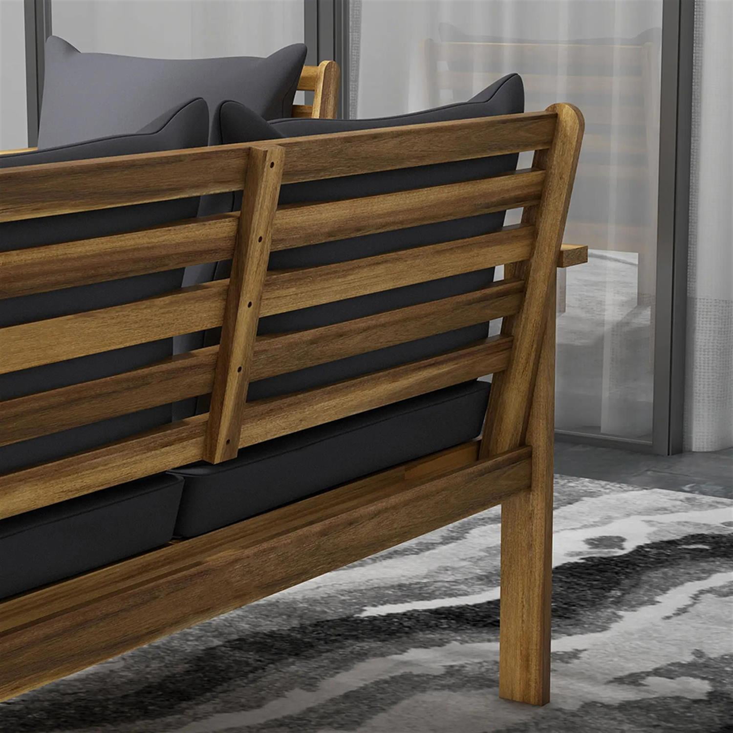 Demi Bonn 4-Piece Outdoor Conversation Sofa, Patio Furniture Set with 2 Acacia Wood Chairs Cushions & Coffee Table for Backyard, Balcony, Porch, Brown