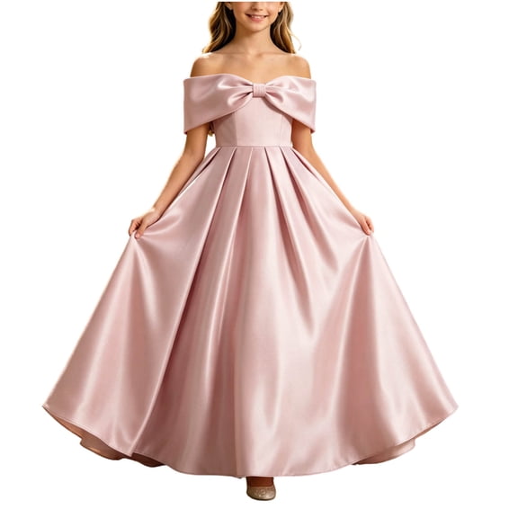 ATOGUTA Teen Girl Birthday Dresses Strapless Satin Homecoming School Dance Wedding Birthday Party Graduation Pageant Bridesmaid Pink, Size 5T-14