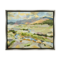 Lush Green Mountain Landscape Abstract Painting Luster Gray Framed Art Print Wall Art
