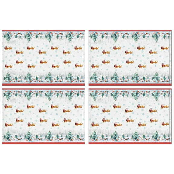 Festive Placemats Set of 4, 12x17 Inch Christmas Watercolor Design - Wipeable Vinyl Mats for Dining Table Holiday Season Family Dinner