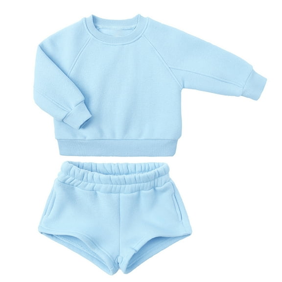 Baby Boy Fall Outfits Winter Children's Boys Girls Long Sleeve Sweater Tops and Pockets Shorts Two-Piece Casual Sports Set New Casual Matching Sets Sky Blue 5T