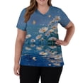 thumbnail image 3 of Flowers Printed Scrubs For Women V-Neck Medical Scrubs Short Sleeve Stretch Nurse Work Uniform Shirts Fashion Scrub Top With Pocket Royal Blue XL, 3 of 5