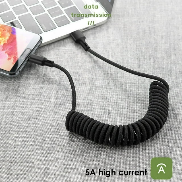 5A Spring Extension Micro USB Type-C Fast Charging Data Cable Phone Charger Cord