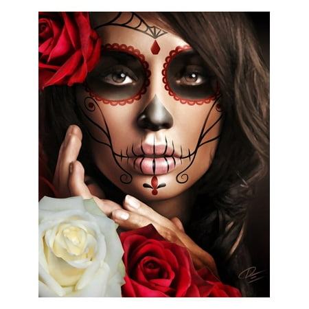Tattoo Art Print Raquel Daniel Esparza Framed Art Print Sugar Skull Tattoo Face Sexy Latina Mexican ()