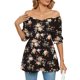 thumbnail image 1 of Camiseta de verano con cuello en V para mujer, cintura elástica, manga corta, estampado floral, dobladillo suelto, 1 of 6