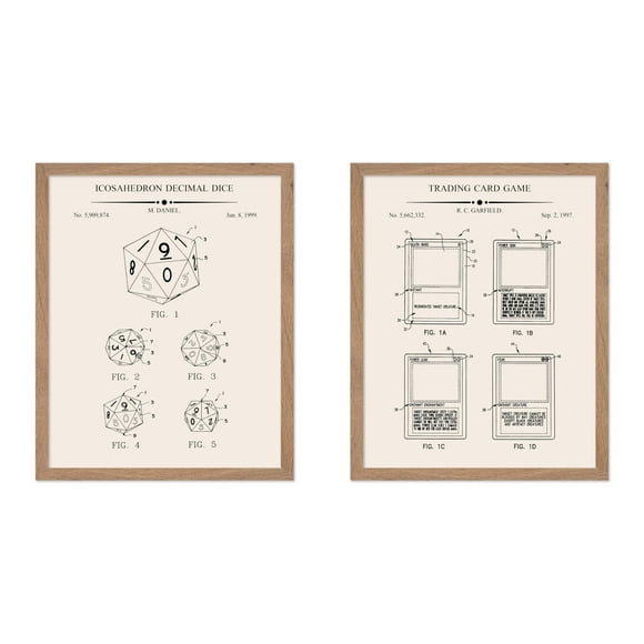 Poster Master 2-Piece Game Blueprint Poster - Icosahedron Decimal Dice Patent Print - Trading Card Game Art - Board Game Art - Gamer Art - Great Kid's Room or Playroom Decor, 11x14 Beige Framed