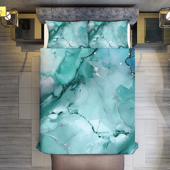 Marble Pattern Blue Gold Quilt Cover Set Fashionable Printed Bedding Covers with Pillowcase Home Textiles, Twin (68"x86")