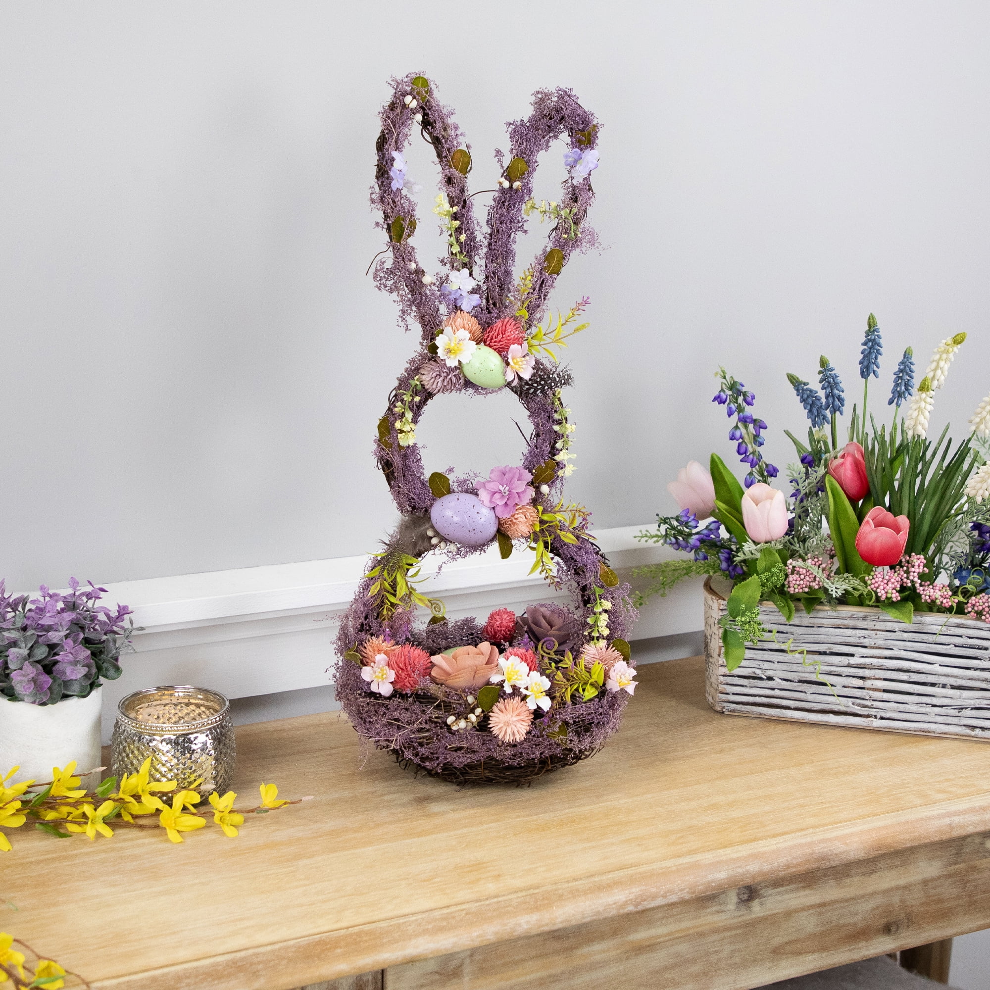 Northlight Floral Grapevine Bunny Shaped Easter Basket Decoration - 21"