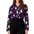 thumbnail image 5 of Delconic Womens Halloween Print Button Down Shirt Long Sleeve Casual Regular Fit Collared Blouse Pumpkin Pattern Top Purple L, 5 of 7