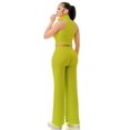 thumbnail image 3 of Saronite Solid Crinkle Wide Zip Up Front Sleevless Top Elastic Waistband Pants 2 Piece Set, Lime (Women's), 3 of 4