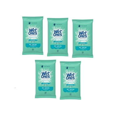 5 Pack Wet Ones Sensitive Skin Hand Wipes Travel Pack, Fragrance Free, 20 Ct