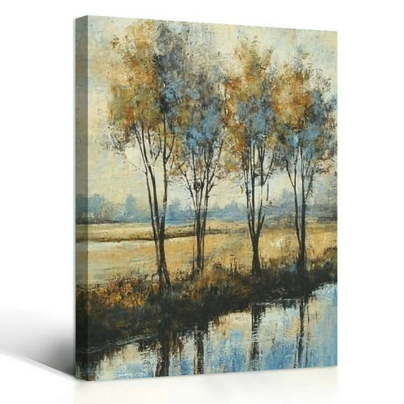 Tree Canvas Wall Art: Forest Landscape Painting Picture Hand Scenery Artwork Print Bedroom Living Room Decor 12x16 in