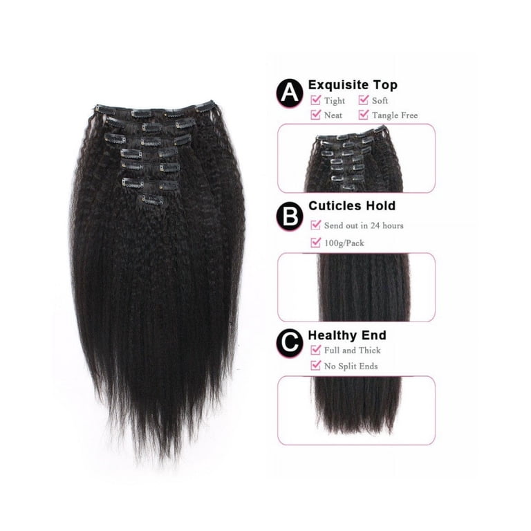 Kinky Straight Clip ins Natural Black 1B# 14 Inches Real  display picture 3