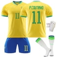 thumbnail image 1 of Surgei 2223 Brasil Camisetas de fútbol, Brasil Estadio de casa Número #11 P.Coutinho Impreso Manga Corta Tops Calcetines Camisetas de fútbol de 4 piezas, Camisetas de fútbol de Brasil para Niño, 22, 1 of 4