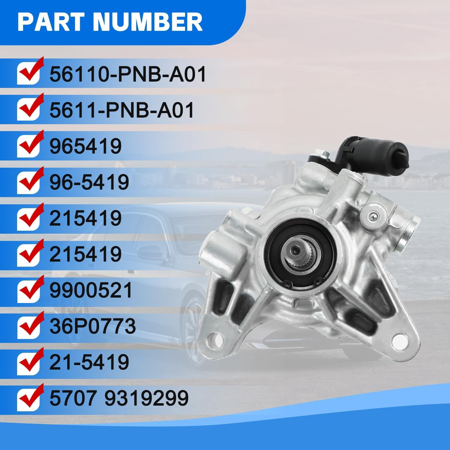 PANGOLIN Power Steering Pump 21-5419 Fits for 2006-2007 Honda Accord, for 2002-2011 CRV, for 2006-2011 Element, for 2002-2006 RSX, for 2006-2008 TSX Power Assist Pump