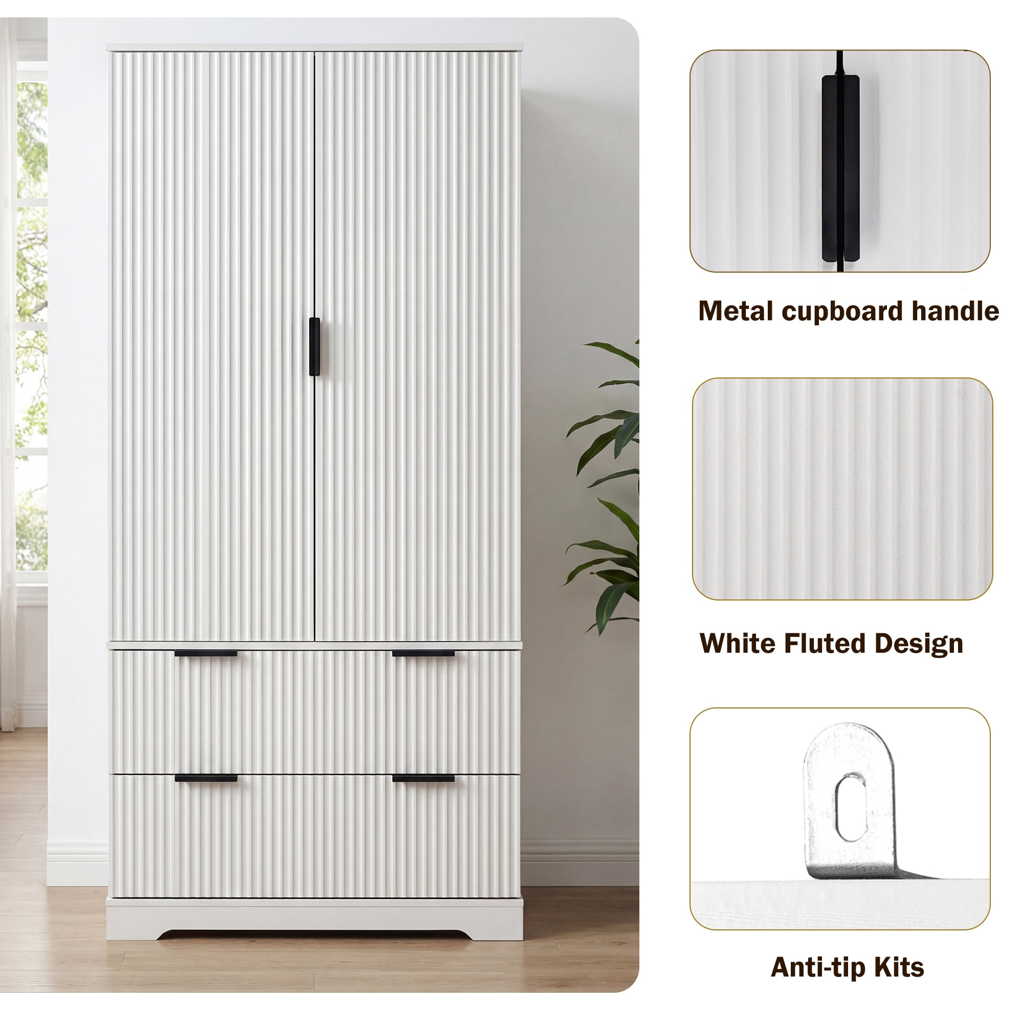 Leumius 72" Tall Kitchen Pantry Cabinet with 2 Large Drawers & 8-Door Spice Rack,Modern Freestanding Storage Organizer for Kitchen,Dining Room,Bathroom,Living Room,White