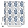 thumbnail image 2 of Navy Blue Grey Leaves Waterproof Fabric Shower Curtain, Summer Tropical Plant Aesthetics Shower Curtain for Bathroom Curtains Bathtubs Hotel Washable Shower Curtains with 12 Hooks Extra Long 72x84, 2 of 6