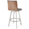 thumbnail image 5 of Jermaine 30" Bar Height Swivel Bar Stool in Brushed Stainless Steel Finish and Gray Faux Leather, 5 of 8