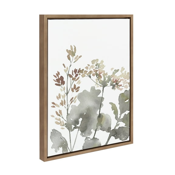 Kate and Laurel Sylvie Botanical Soft Yellow Framed Canvas Wall Art by Sara Berrenson, 18 x 24, Gold, Wildflower Art for Wall
