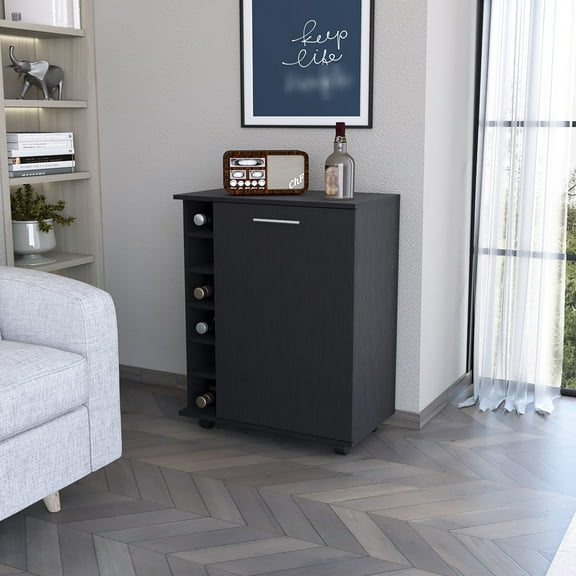 6 Bar Cart With Adequate Inner Storage, Mobile Caster Wheels In Black Finish Rack Abundant Storage And Rolling