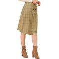 thumbnail image 4 of Allegra K Women's Plaid Vintage Faux Wrap Buttons Midi High Waist Skirt, 4 of 6
