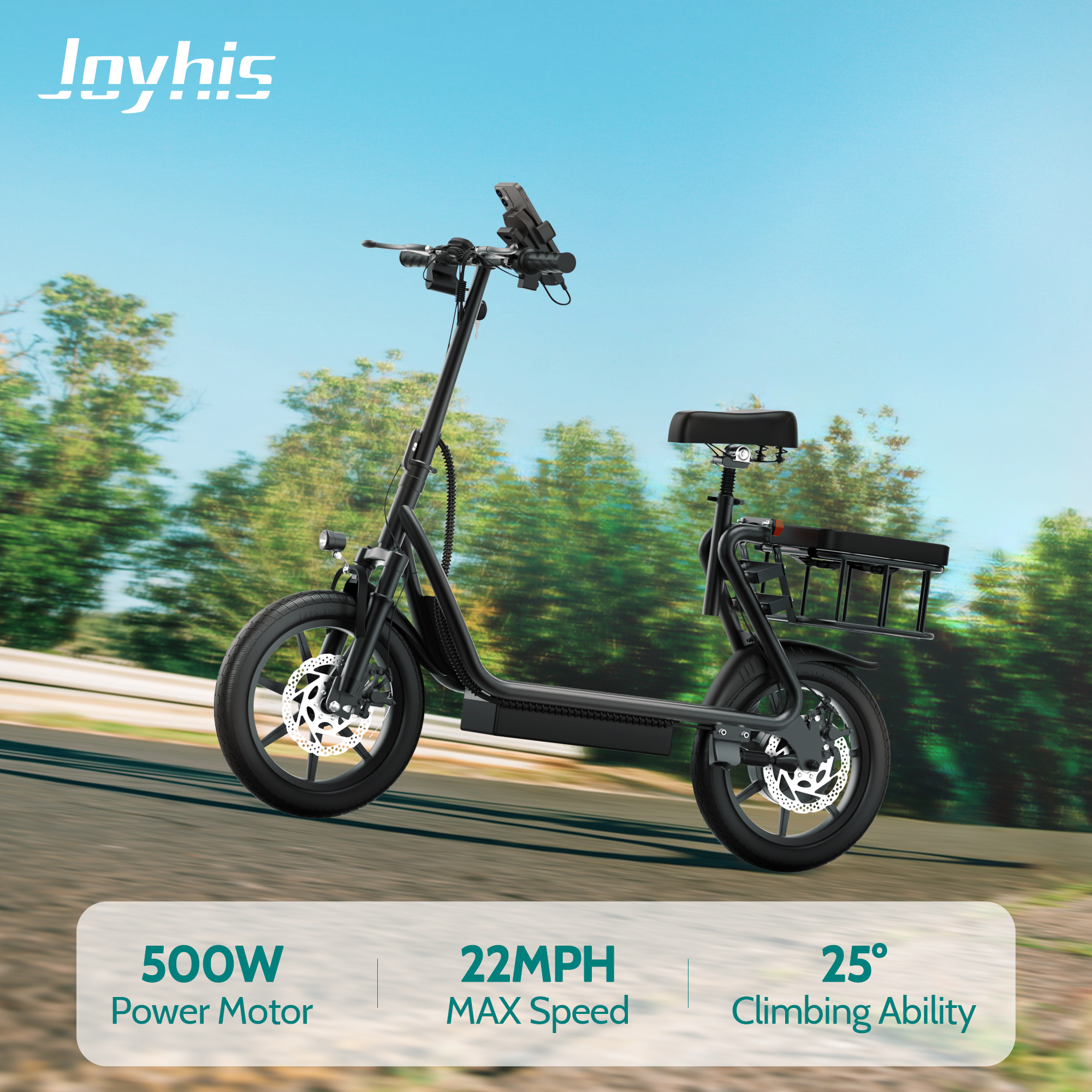 JOYHIS JH1Pro Electric Scooter with Seat for Adult, 20MPH Speed Power by 500W Motor, 48V/22.5Ah Wider Deck & Height Adujustable Seat with Carry Basket UL2272 Certified
