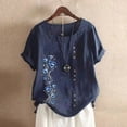 thumbnail image 1 of Babysbule Hauts pour Femmes Liquidation Mode Femme Col Rond Manches Courtes Blouse T-Shirt Imprimé Hauts Amples, 1 of 6