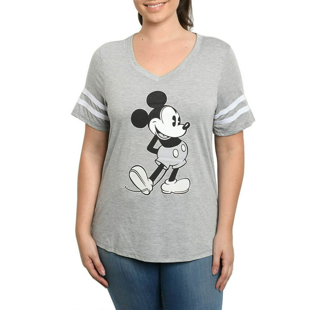 opdagelse perler efter skole Women's Plus Size MIckey Mouse V-Neck T-Shirt Classic Retro Gray -  Walmart.com