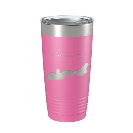 

Lake Geneva Map Tumbler Travel Mug Insulated Laser Engraved Coffee Cup Wisconsin 20 oz Pink