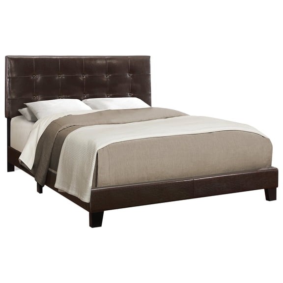 Newboti Bed, Queen Size, Bedroom, Upholstered, Brown Leather Look, Transitional 823480015945718