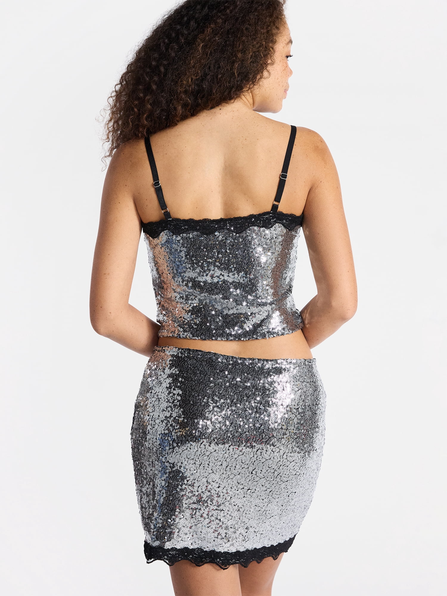 No Boundaries Sequin Mesh Tank Top and Mini Skirt Set, 2-Piece, Women's