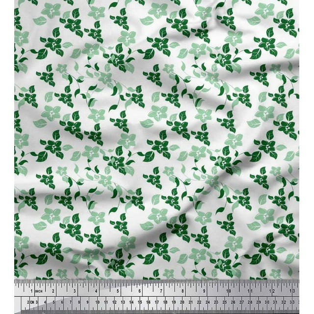 Soimoi polyester Crepe Fabric Leaves & Flower Floral Printed Craft Fabric by the Yard 42 Inch Wide