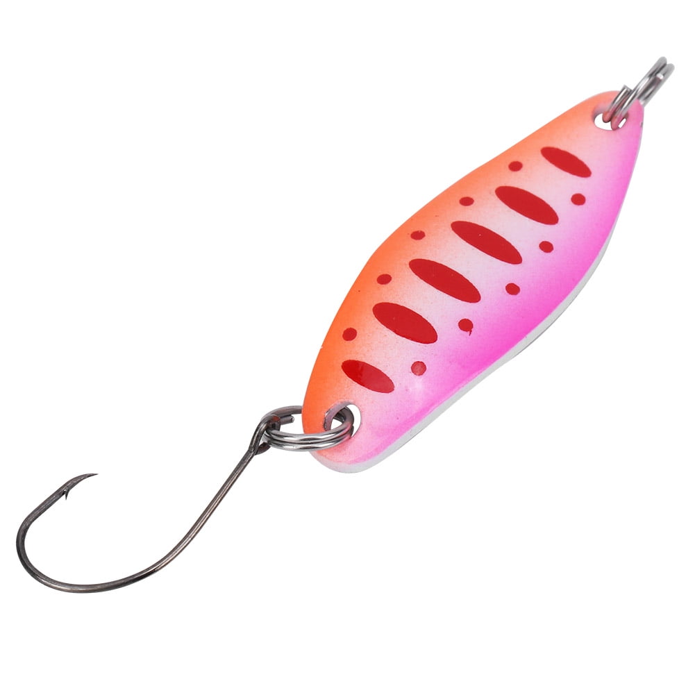 Orange Pink Dot Fishing Spoon Trout Lure - 3.5g 3.4cm Single Hook Zinc Alloy Metal Casting Bait for Trout Bass Bluegill 0.12 oz Spinnerbaits for Freshwater Saltwater Fishing Trips