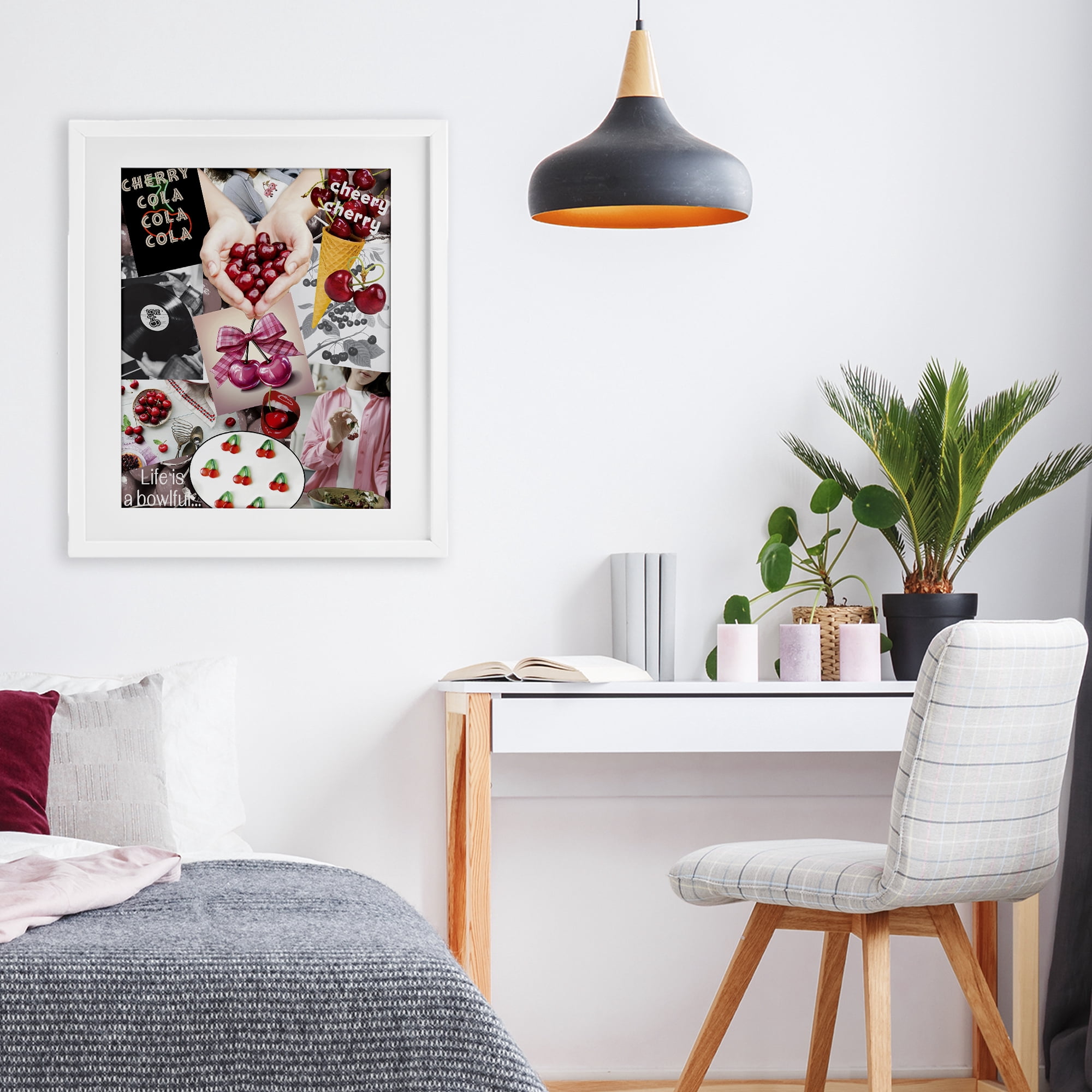 Stupell Industries Retro Cherry Mood Board White Framed Print Under Glass, design by Grotto Studios