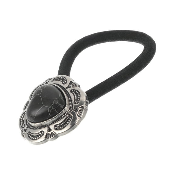 Unique Bargains Grace Button Hair Tie for Women 1 Pc Black Silver Tone