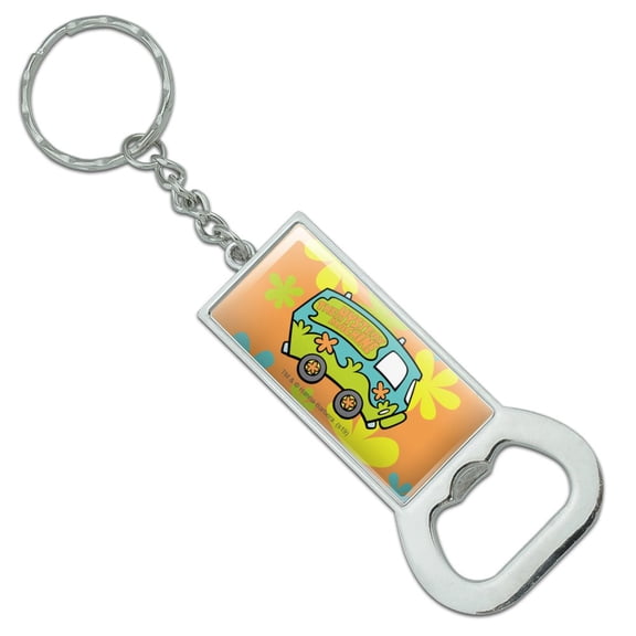 Scooby-Doo The Mystery Machine Keychain Rectangle Chrome Plated Metal Bottle Cap Opener