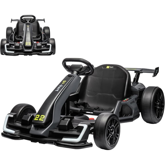 24V Electric Drift Go-Kart, 2x150W Motors, Up to 8 MPH, Switchable Drift/Sport Modes, Adjustable Frame, LED Lights, Safety Belt, 110 Lbs