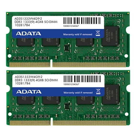 8GB AData DDR3 PC3-10666 1333MHz CL9 204-pin Dual Channel Laptop Memory Kit (2x4GB)